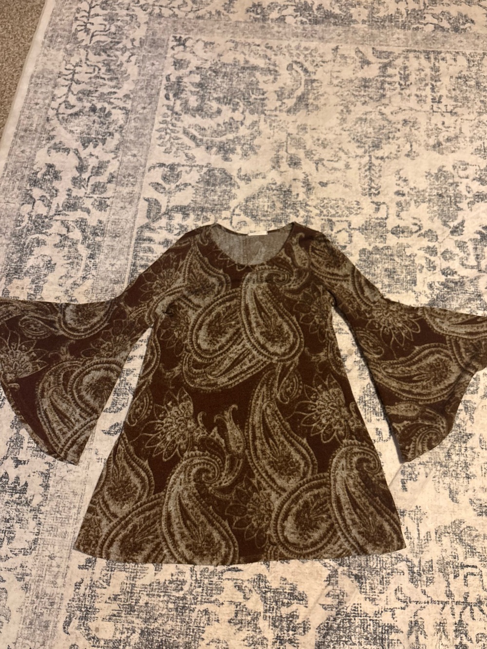 Brown Paisley Bell-Sleeve dress